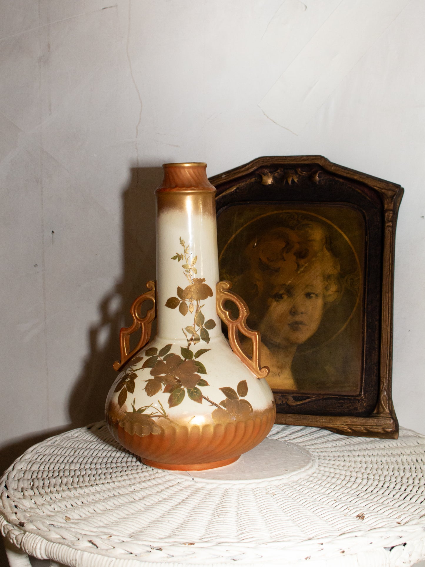 Vintage Cream and Gold Floral Vase