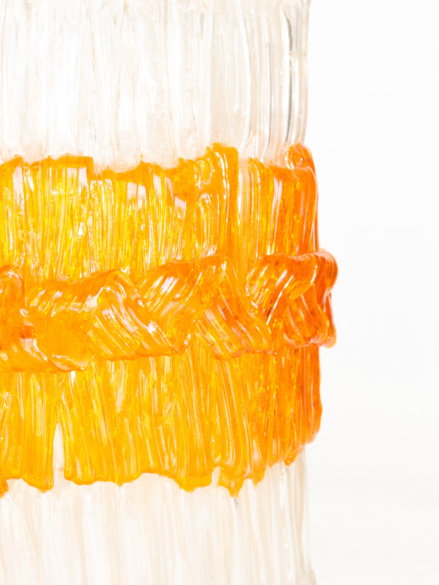 Midcentury Orange/Clear Brutalist Lucite Cylinder Pendant Light Fixture