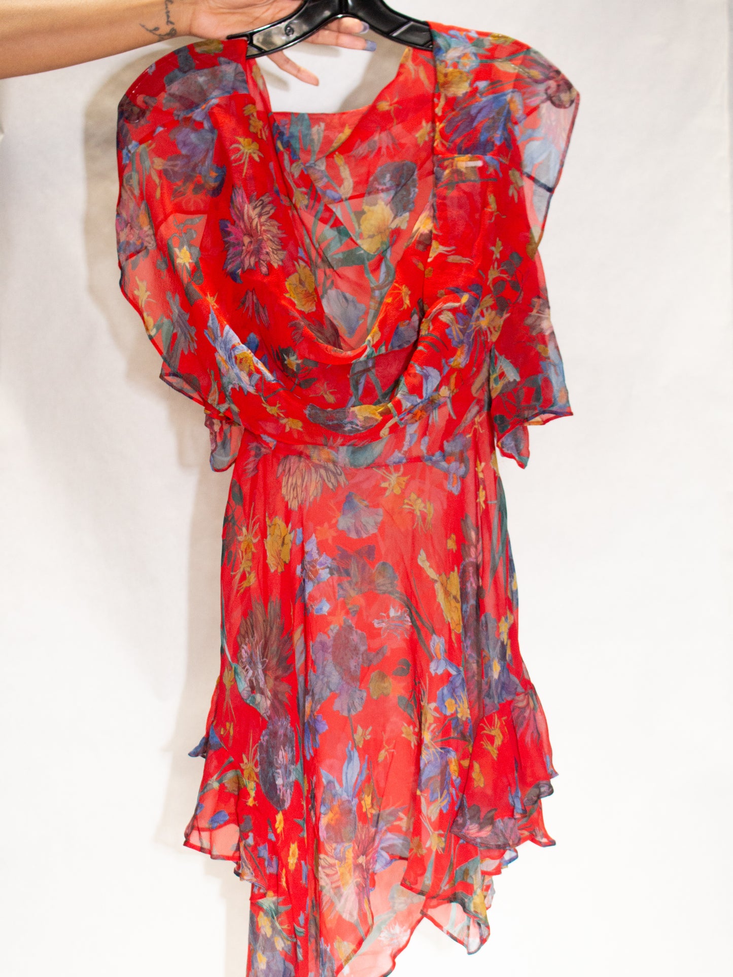 IRO Red Floral Women’s Ruffle Detail Dress Size XXXS