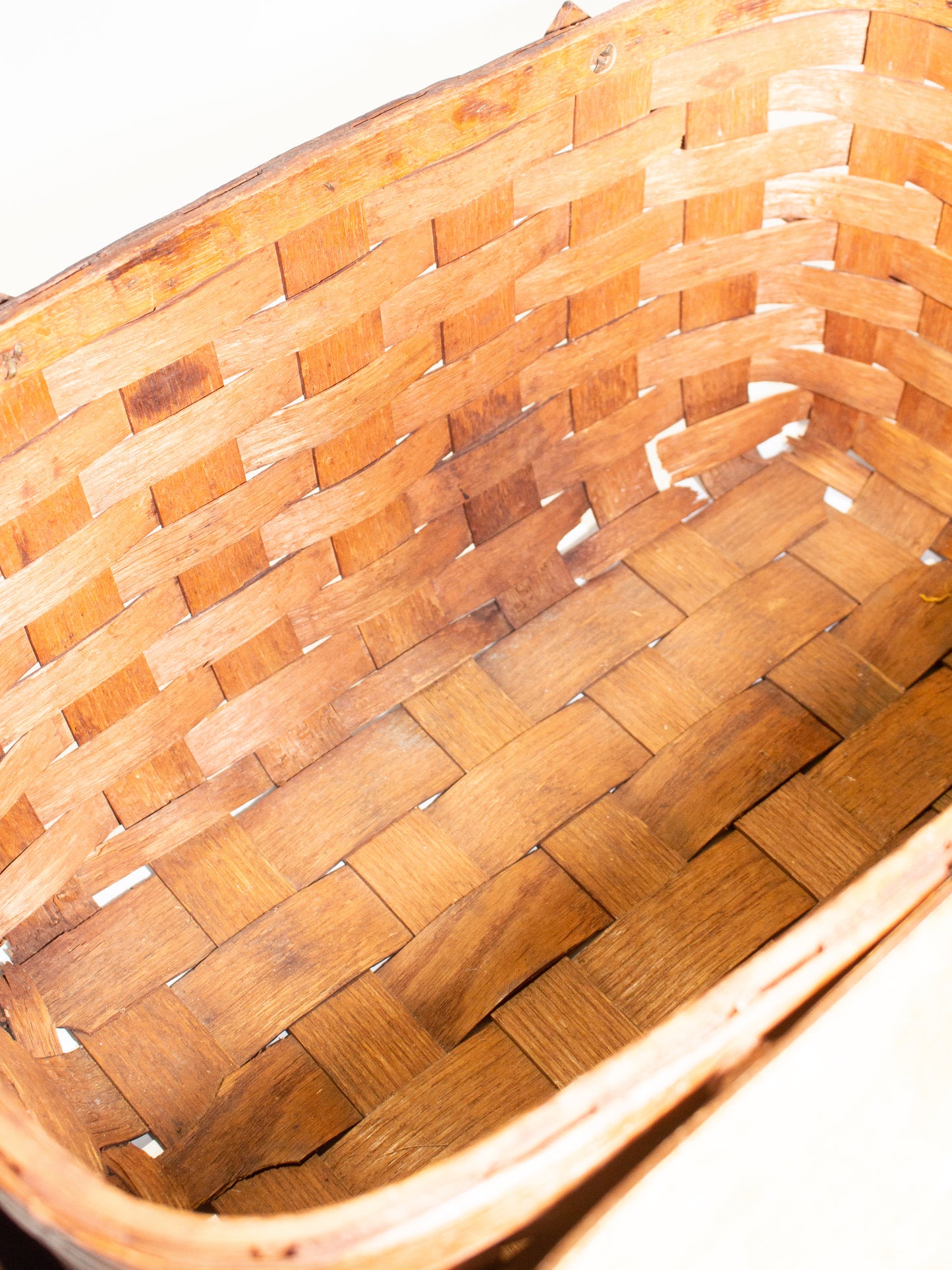 Vintage 1950’s Antique Woven Splint Hinged Lid Picnic Basket