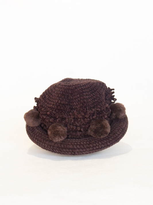 Vintage Beanie Stretch Brim Crochet Brown Knit Hat