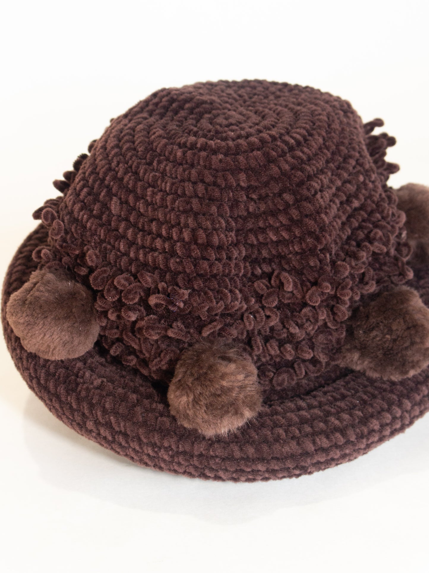 Vintage Beanie Stretch Brim Crochet Brown Knit Hat