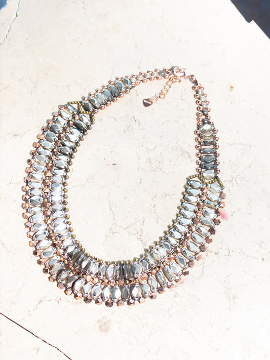 Nakamol Tri-Color & Silver Metal Beaded Necklace