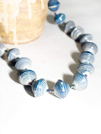Vintage Tribal Moonstone Blue Beaded Necklace