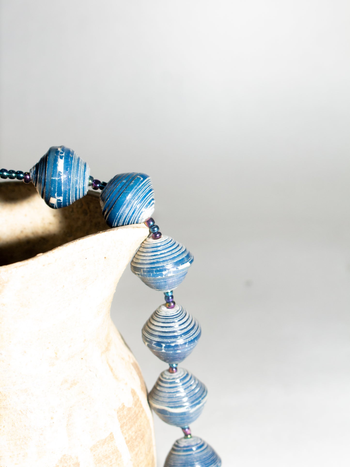 Vintage Tribal Moonstone Blue Beaded Necklace