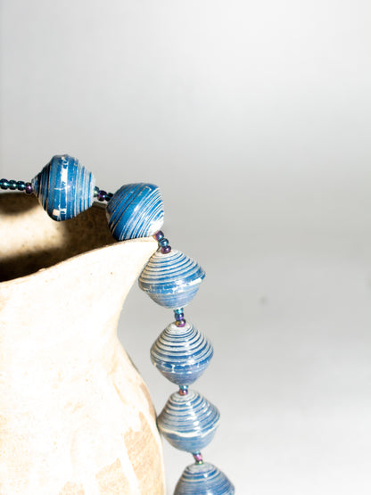 Vintage Tribal Moonstone Blue Beaded Necklace