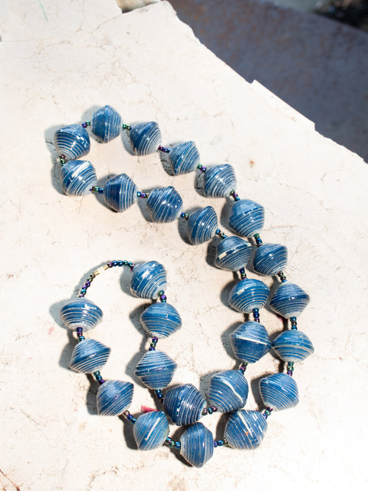 Vintage Tribal Moonstone Blue Beaded Necklace