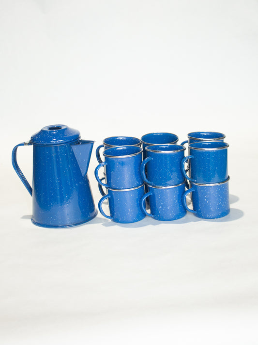 Vintage Classic 1990’s Blue Speckled Metal Coffee Set