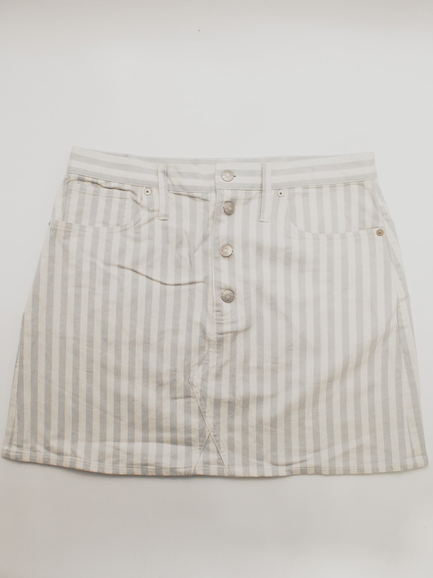 Madewell Light Blue Striped Button Front Frisco A-Line Denim Mini Skirt