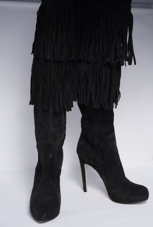 Vero Cuoio Suede Fringe Knee-High Boots